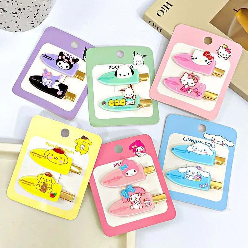 2PCS Sanrio Cute Pink Hairpin Pin Cartoon Girls Barrettes Bangs Clip Women Girls Clip Jewelry Gifts