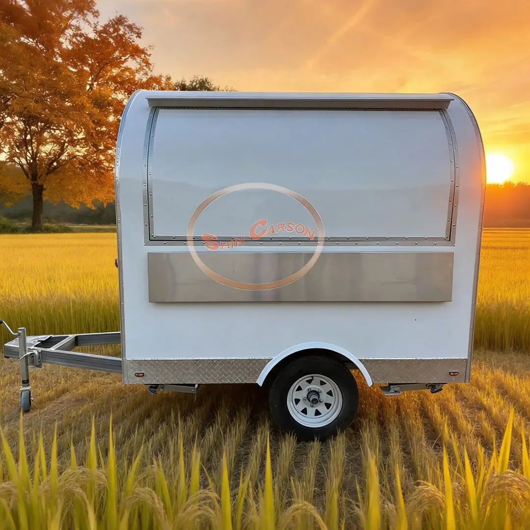 

Stainless Steel Outdoor Food Vending Trailer Mobile Kitchen Cart with Refrigerator for Street Food Business