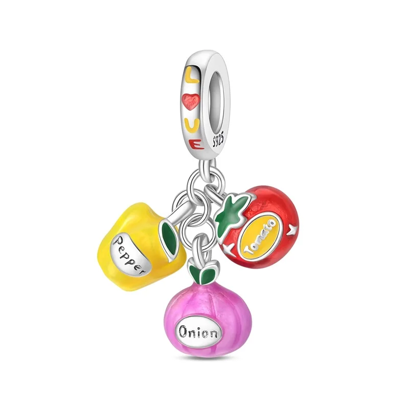 

Hot Sales 925 Sterling Silver Healthy Fruit And Vegetable Charms Bead Fit Original Bracelet DIY For Women Birthday Jewelry Gifts