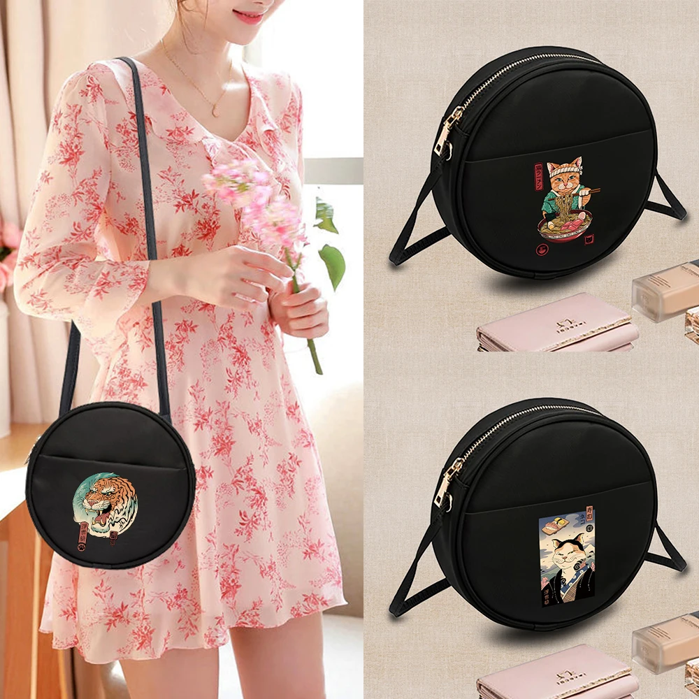 Womens' Round Crossbody Bag Shopping Handbag Multifunctional Commuting Storage Bags Japan Cat Series Single Shoulder Pack