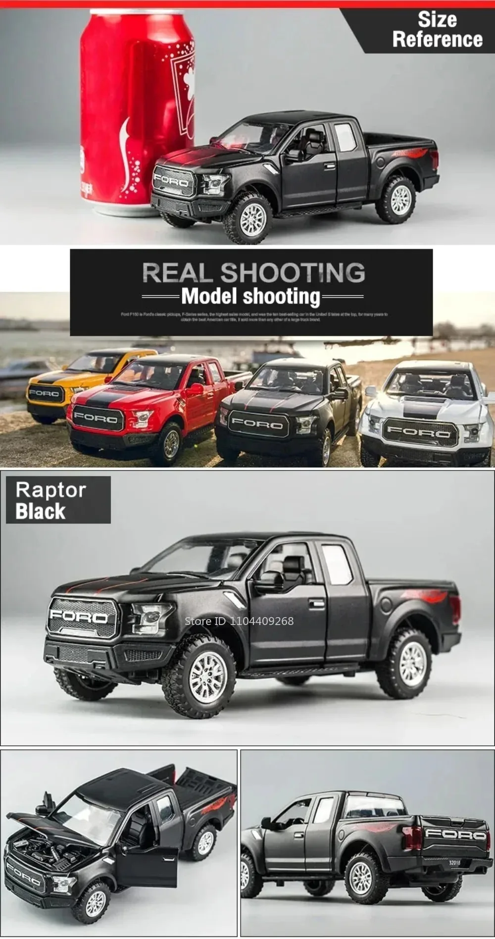 1:32 Mammoth Raptor F150 Legierung Modell Auto Spielzeug Sound Licht Diecast Metall Zurückziehen Off-road Pickup Modelle Sammlung Kinder geschenke – Detail 19