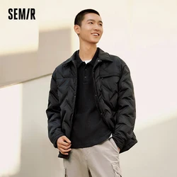 Semir Down Jacket Men Lightweight Short Jacket New Winter 2024 Simple Color Versatile Top Warm Down Jacket