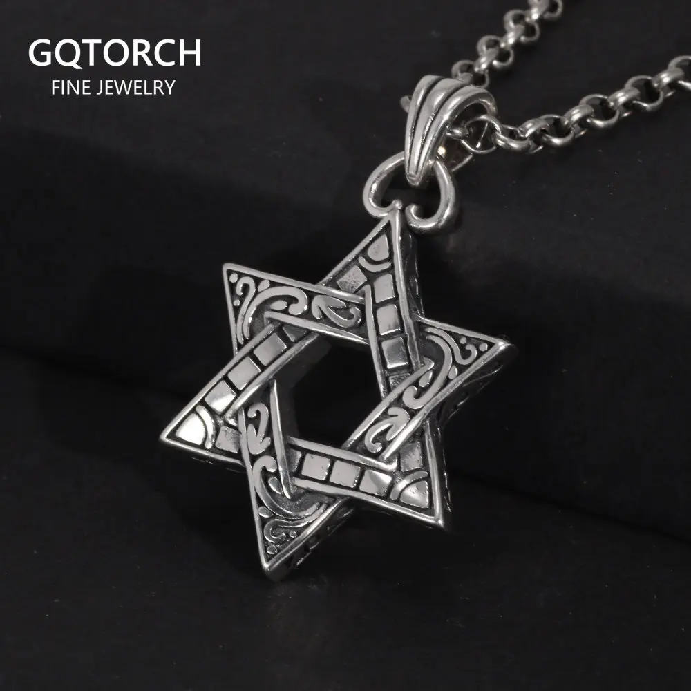 Real 925 Sterling Silver Star of David Men's Pendant Six Pointed Religious Amulet Symbol Necklace Fine Jewelry