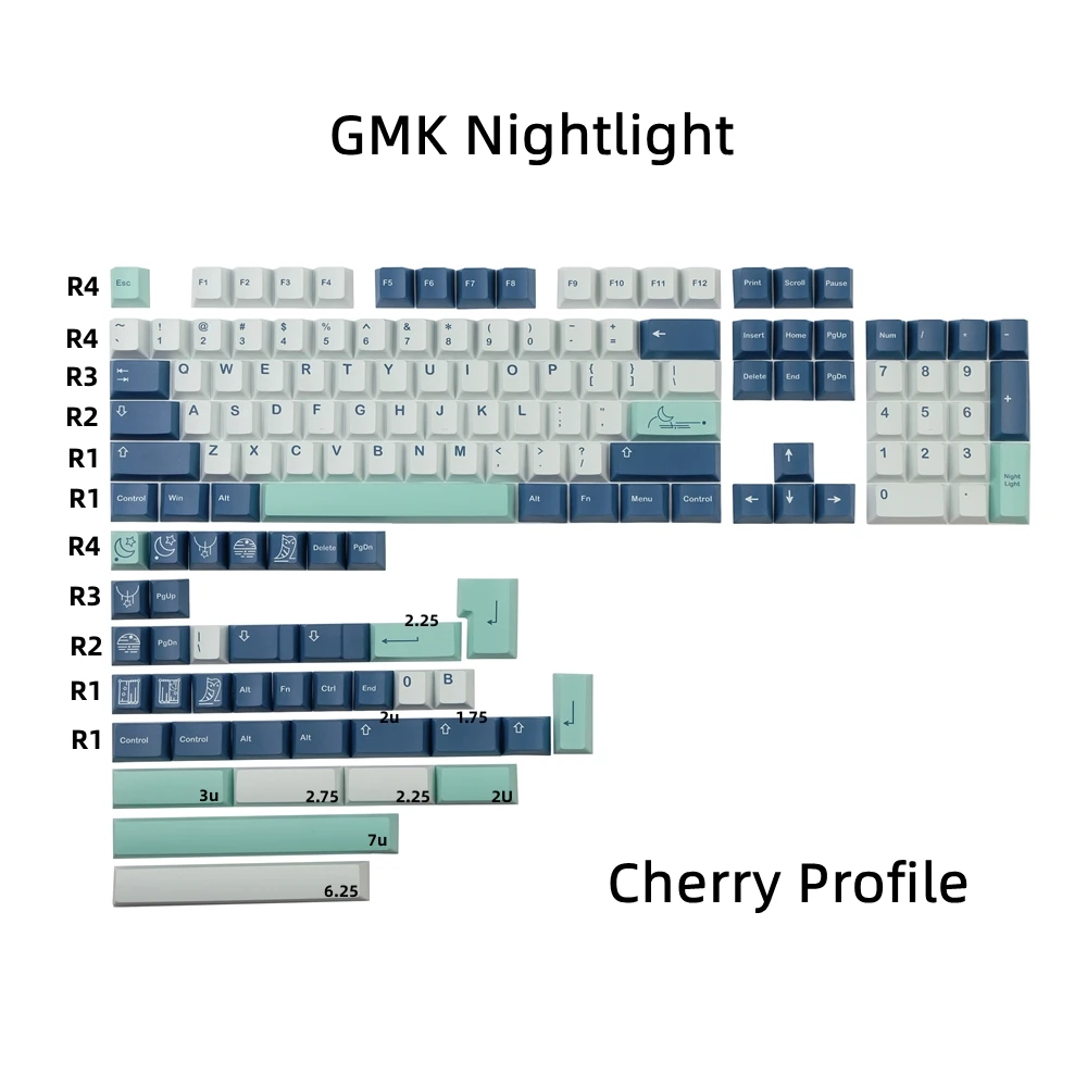 GMK Nightlight Keycap Mechanical Keyboard PBT 142 Keys Cherry Profile Blue White 5 Side DYE-Sublimation Keycaps For Mx Switches