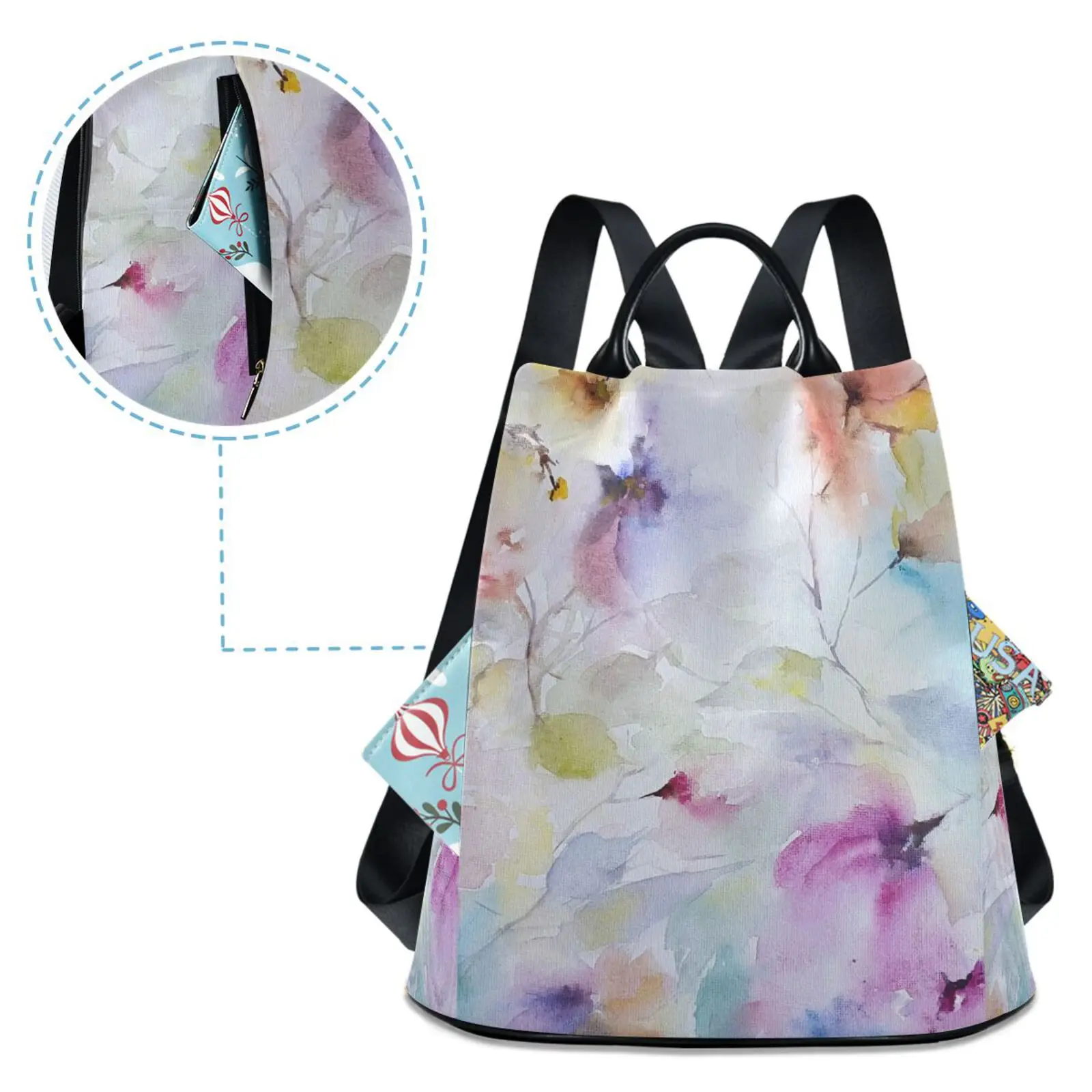 Mochila con estampado de flores para mujer, bolso de hombro de poliéster suave de alta calidad, gran capacidad, antirrobo, novedad