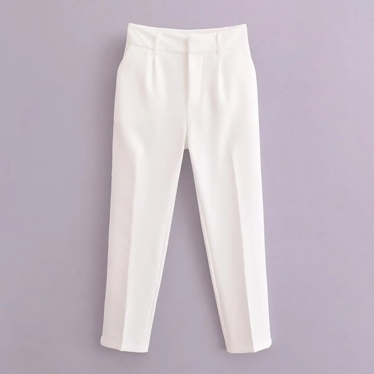 Vrouwen chique mode kantoorkleding rechte broek vintage hoge taille rits vrouwelijke formele broek dame potloodbroek