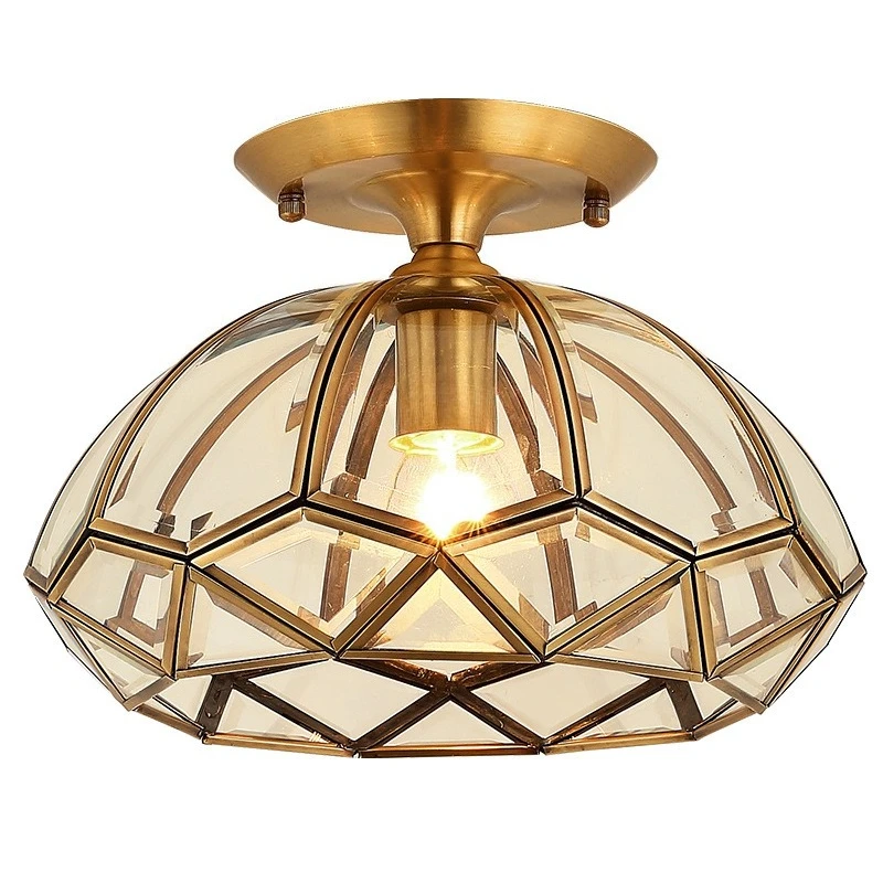 

American country chandelier all copper glass restaurant balcony aisle corridor