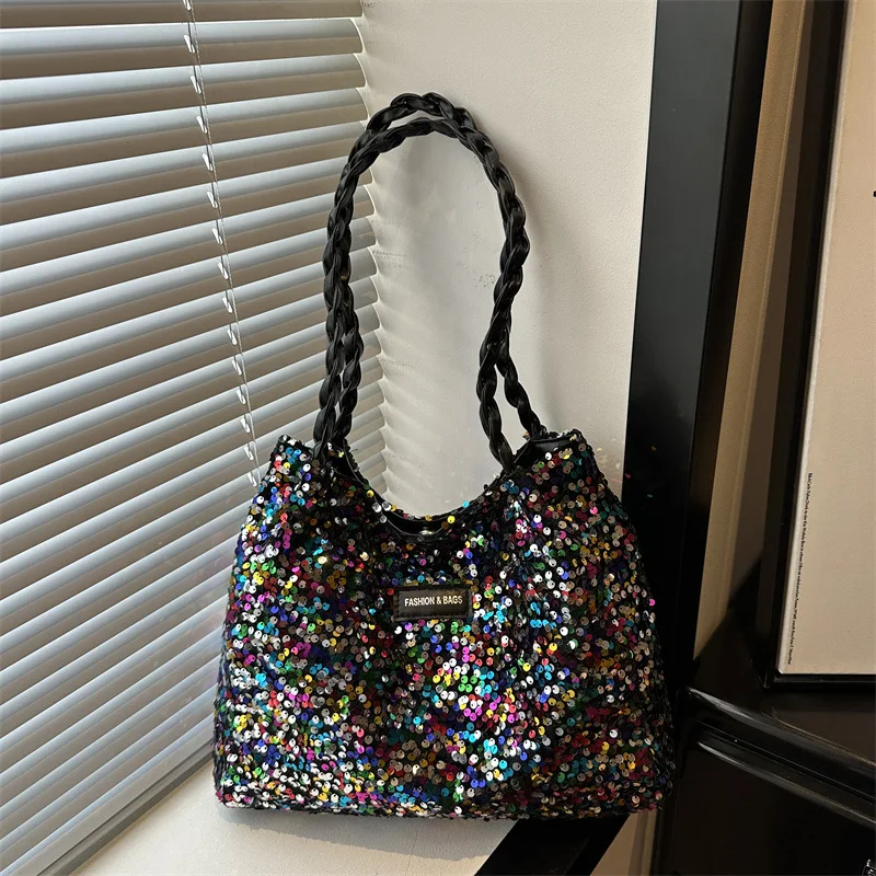 2026 New Women's Shoulder Bag Fashion High Quality Glitter Handbag Personalized Multi Functional Girl Commuting Storage Bag