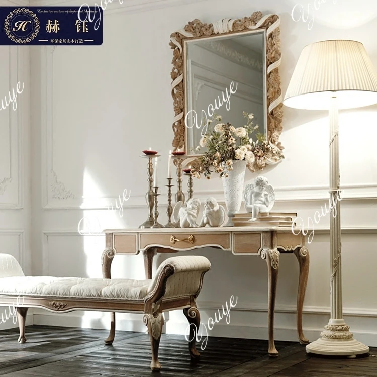 SX European Dressing Table Neoclassical Solid Wood Carving Dressing Table Fashion Dressing Table Stool Mirror Combination