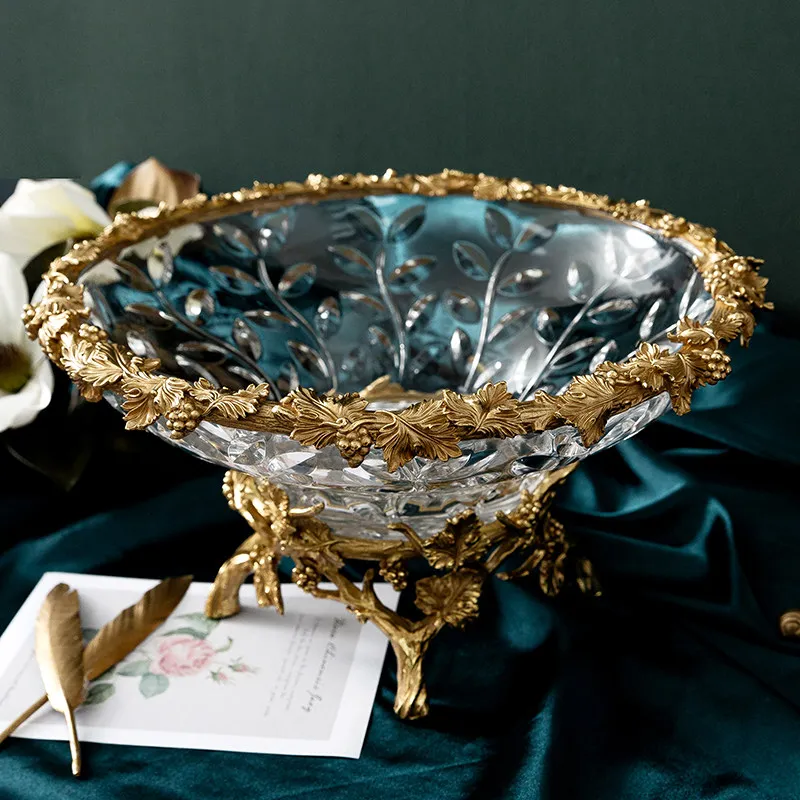 European-style Imported Glass Fruit Plate, Luxury Model Room, Living Room Coffee Table, Brass Tray