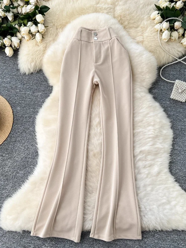 Spring Autumn Bell Bottom Pants Women Korean High Waisted Slim Casual Black Pants Streetwear Long Pants Trousers