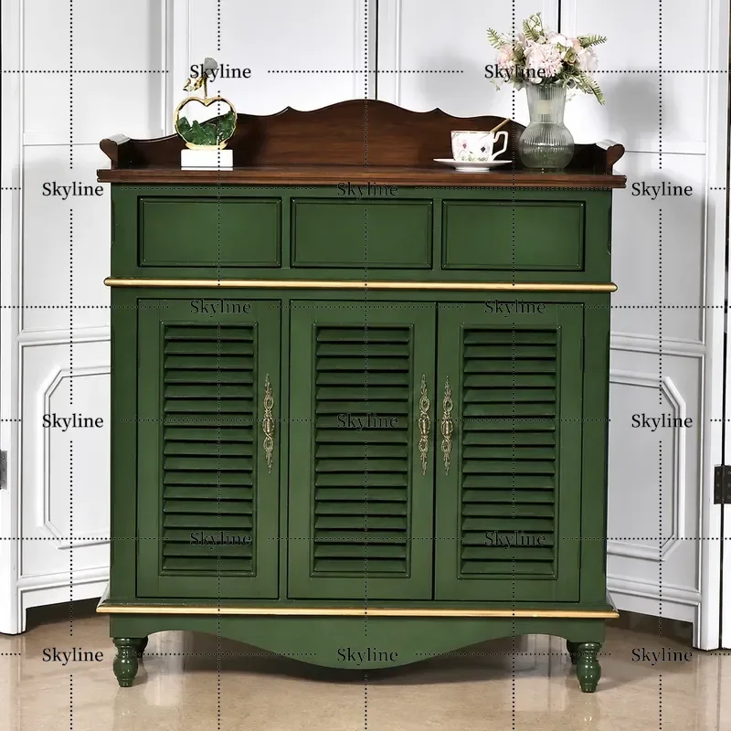 for American Entrance Solid Wood Shoe Cabinet Mediterranean Style Simple Large Capacity Multi-layer Storage Locker for