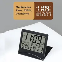 Foldable Mini Digital Alarm Clock TEMP Date Day of Week Countdown Snooze Table Clock 12/24H CR2025 Battery Powered LCD Clock