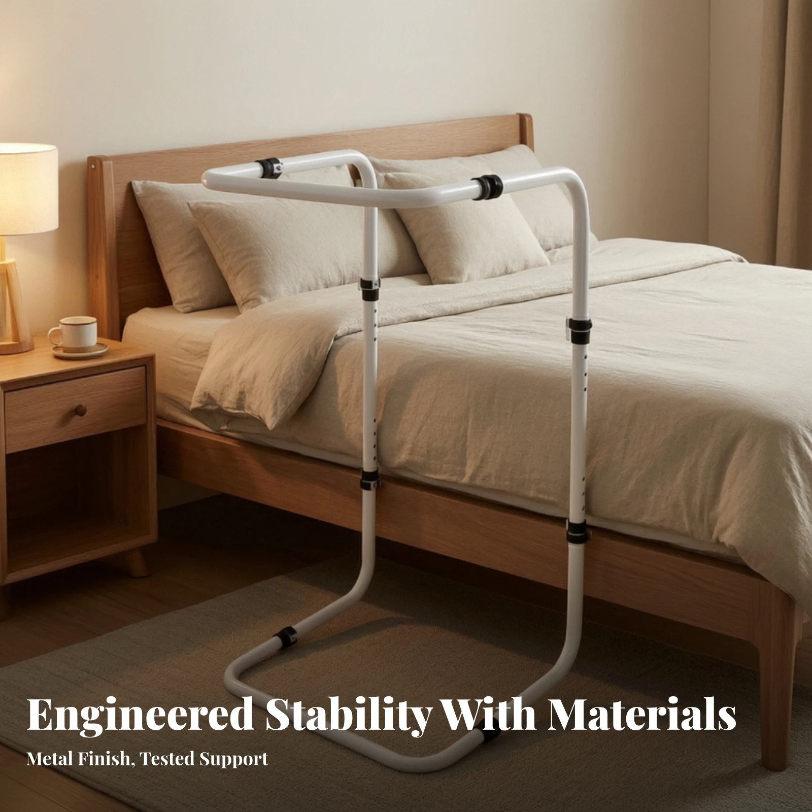 Blanket Lift Bar Heavy Duty Freestanding Bed Blanket Lifting Frame Pipe-Shaped Bed Assist Bar with Floor Base Post Recovery