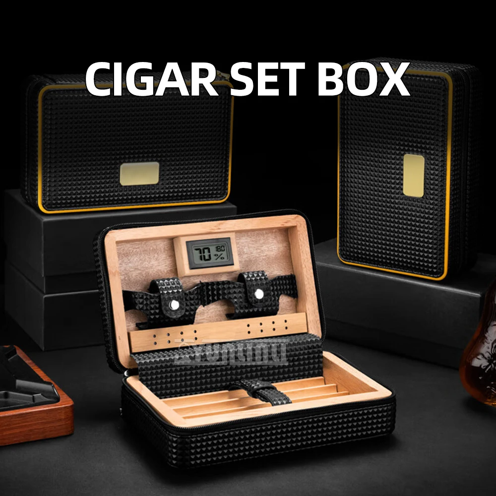 Portable Cigarrett Case Humidor Cigar Box 4 PCS Humidifier Pack Traveling Smoking Cedar Wood