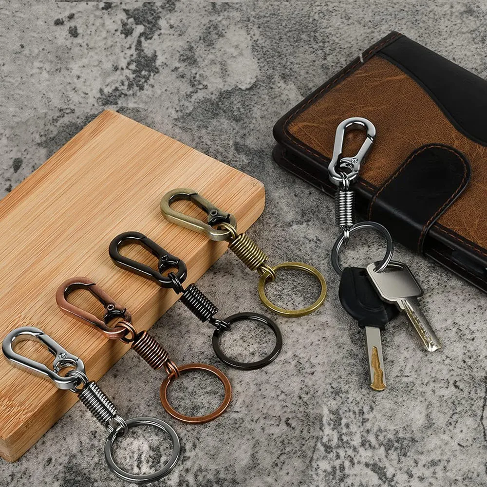 Elastic Spring Keychain Metal Carabiner Buckle Waist Hanging Key Ring Retractable Climbing Hanging Hook Car Key Holder Souvenir