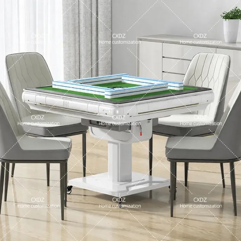 Automatic Mahjong Table with Electric Heating Dual Purpose Dining Table Four Leg Straight Mouth Card Machine for Home Use