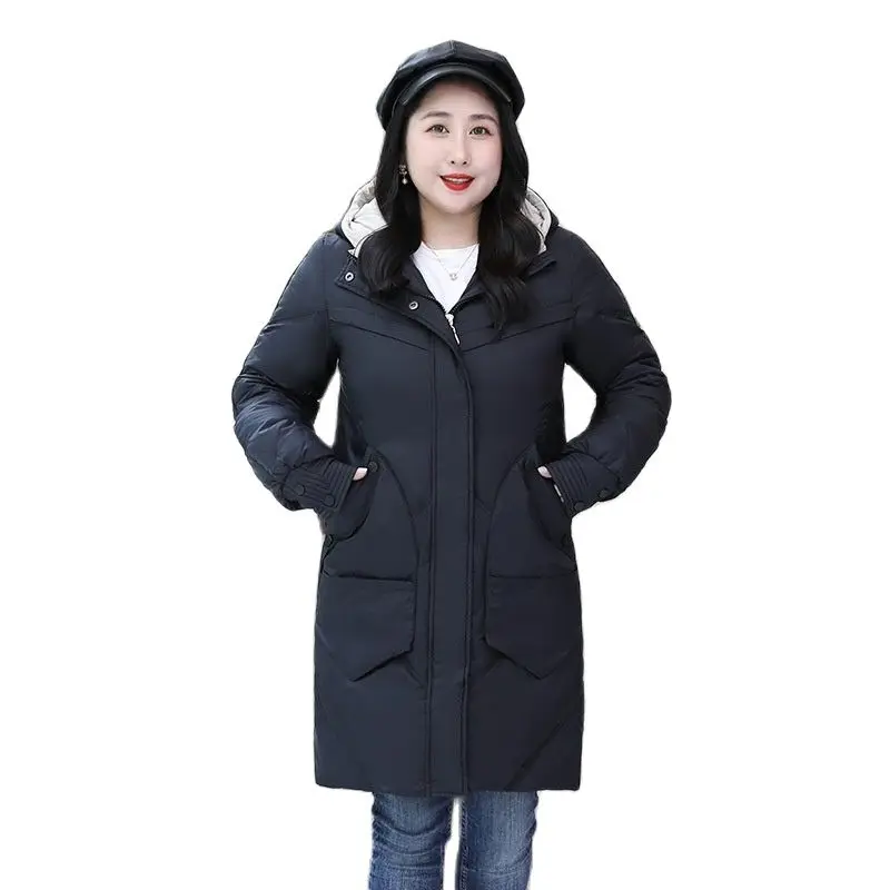 

Winter Thin Down Jacket Women Oversize 3XL-13XL Hooded White Duck Down Coat Warm Overcoat Cocoon Type Parkas Long Coats Female