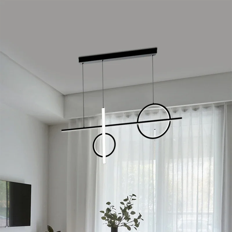 Nordic Line Ring Aluminium Led Ceiling Chandelier Dimmable for Living Dining Table Room Kitchen Island Hollow Hanging Fixture