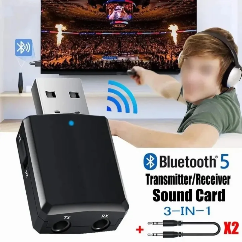3 in 1 Wireless Audio Transmitter Receiver Adapter With 3.5mm Cable For Car TV Headset Speaker Aux Bluetooth Compatible 5.0