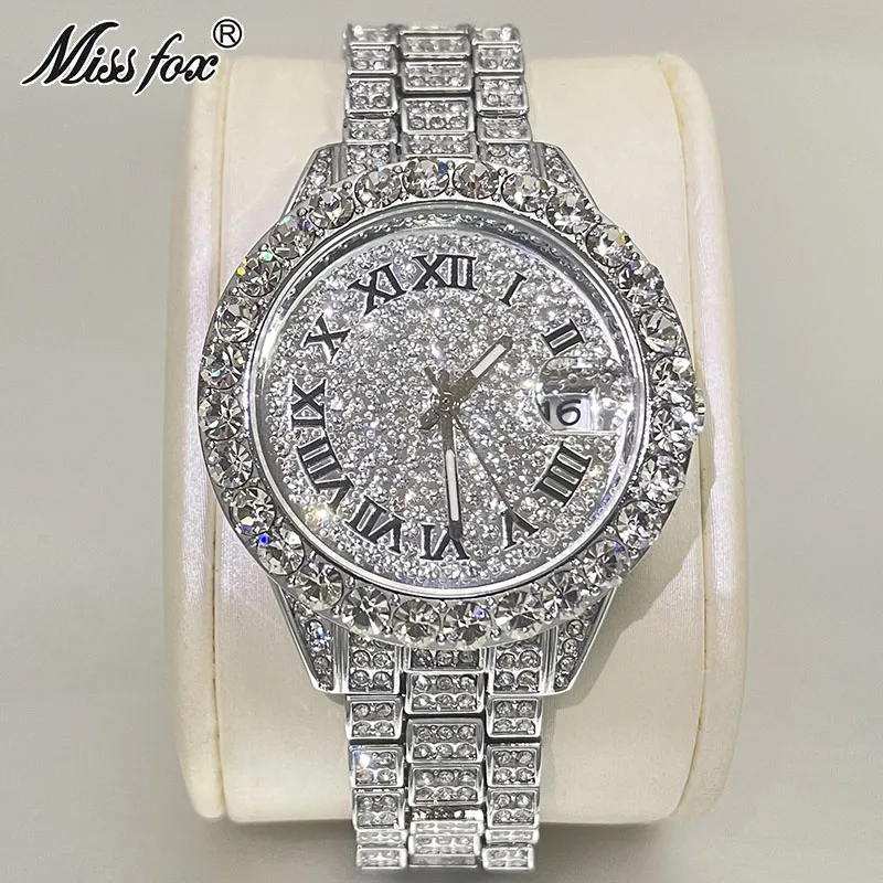 Luxury Jewelry Watch For Women Hip Hop Brand MISSFOX Fashion Waterproof Iced Diamond Quartz WristWatch Ladies Gift Free Shipping