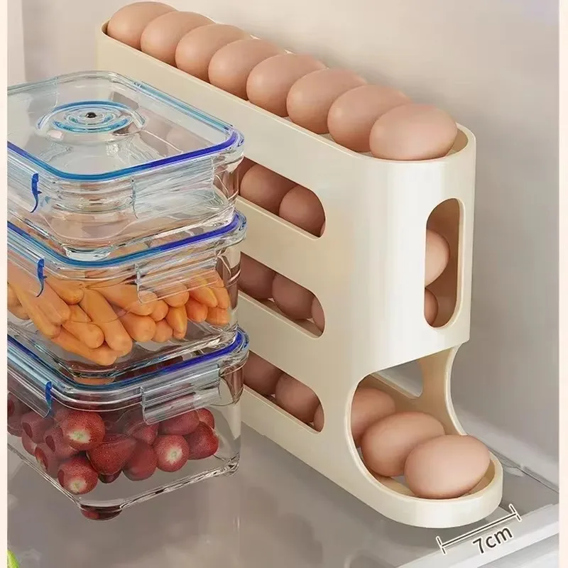4-Tier Ladder Egg Storage Container with Auto-Rolling Design for Side Refrigerator Door, High Capacity Organizer