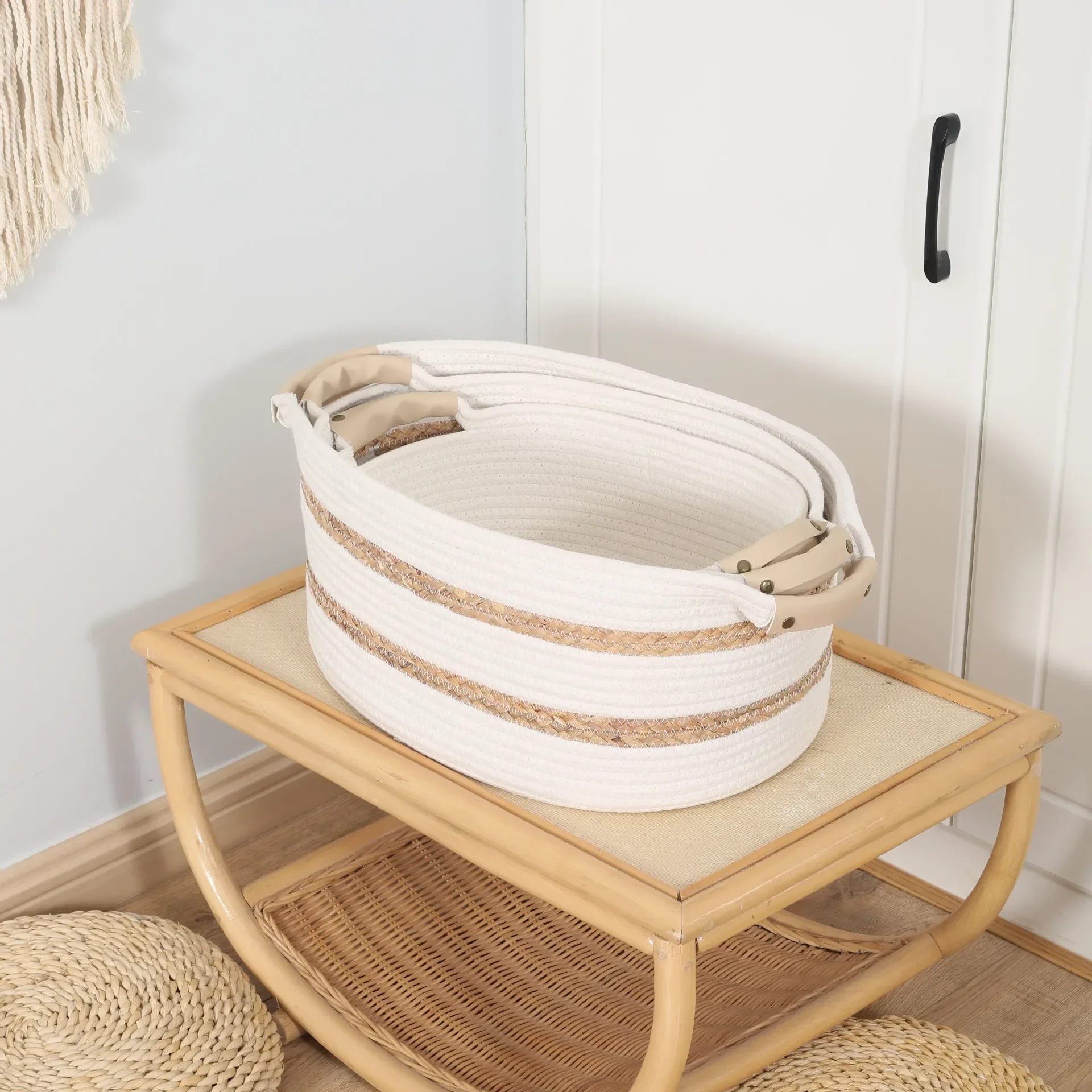 Hand-woven Cotton Rope Basket Household Toy Dirty Clothes Storage Basket Woven Storage Folding Dirty Clothes Basket