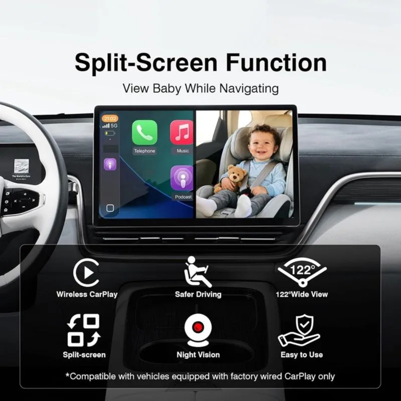 Super Sale 2 in 1 Wireless CarPlay Adapter CarPlay Box Baby Car Camera Panda Monitoring, Rear View Camera Backseat Infant Monito