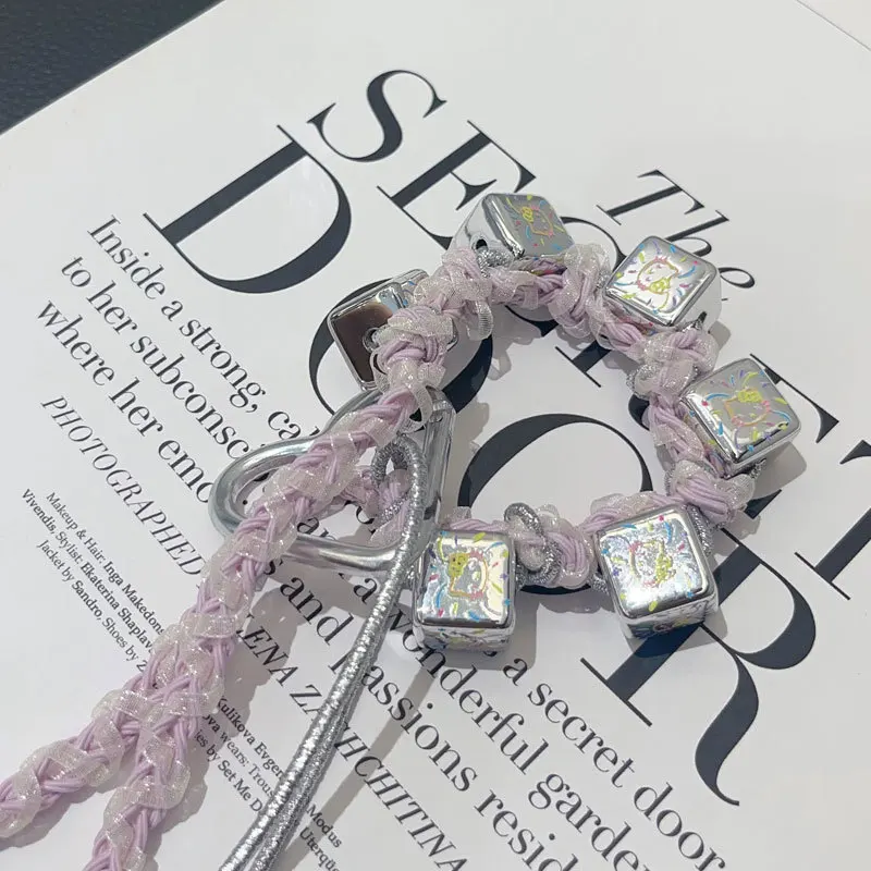 

Korean Cute Cartoon Pink Square Bead Tassel Woven Bag Pendant Pink Girlheart Decoration Keychain Bag Accessories