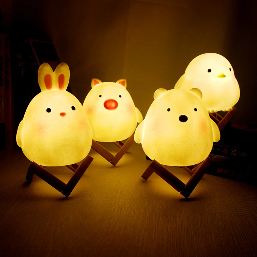 Petite veilleuse LED lapin de dessin animé, lampe de chevet créative, lampe de table mignonne, chambre à coucher, cadeau d'anniversaire