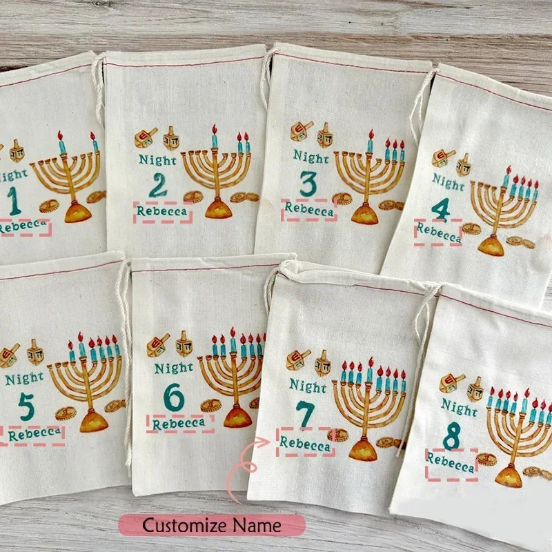 Personalized custom name 8 Nights of Chanukah Bags Happy Hanukkah Jewish Holiday decoration children kid boy girl Gift present