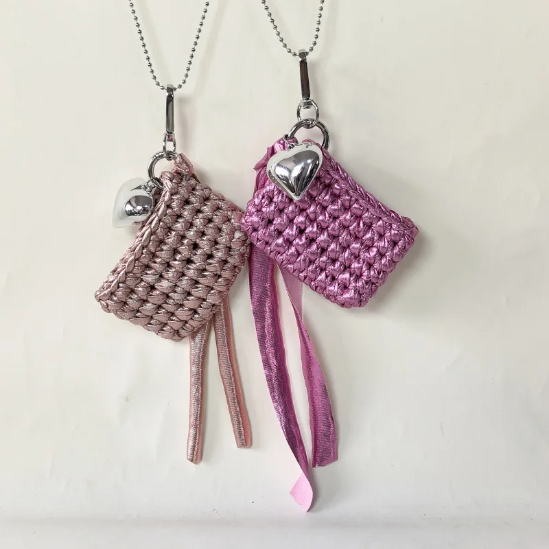 Hand Woven Mini Crossbody Bag French Fashion Tassel Chain Earphone Bags Spring Summer Casual High Street Women's Colorful Purse