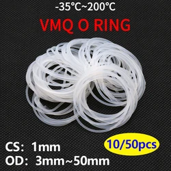10/50Pcs White Food Grade Silicone O Ring Gasket CS 1mm OD 3 ~ 50mm Waterproof Washer Rubber Insulate O Shape VMQ O Rings