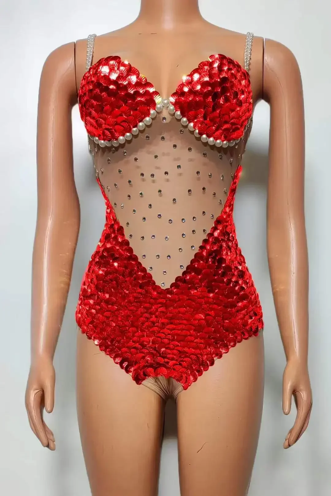 Fioletowo-czerwone świecące damskie cekiny siateczkowe body klubowe nocne gwiazdy sceniczne kostium urodzinowy królowej