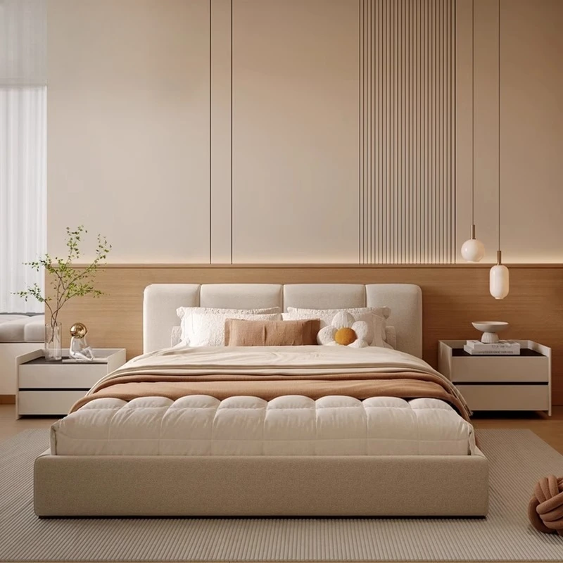 

Beige Japanese Double Bed White Wooden Modern Luxury Double Bed Bedgeraamte Murphy Cama De Monstruos Bedroom Furniture