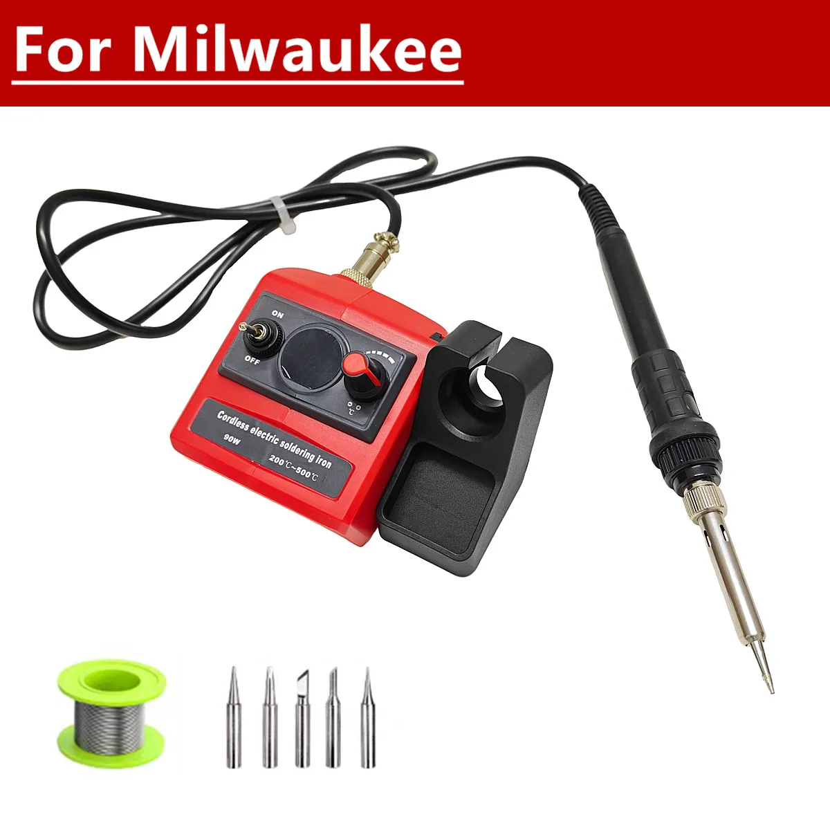 

For Milwaukee 18V Battery Cordless Electric Soldering Iron 90W 200-500℃ Adjustment With 5 Tips Welding Gun Torch Repair Tool