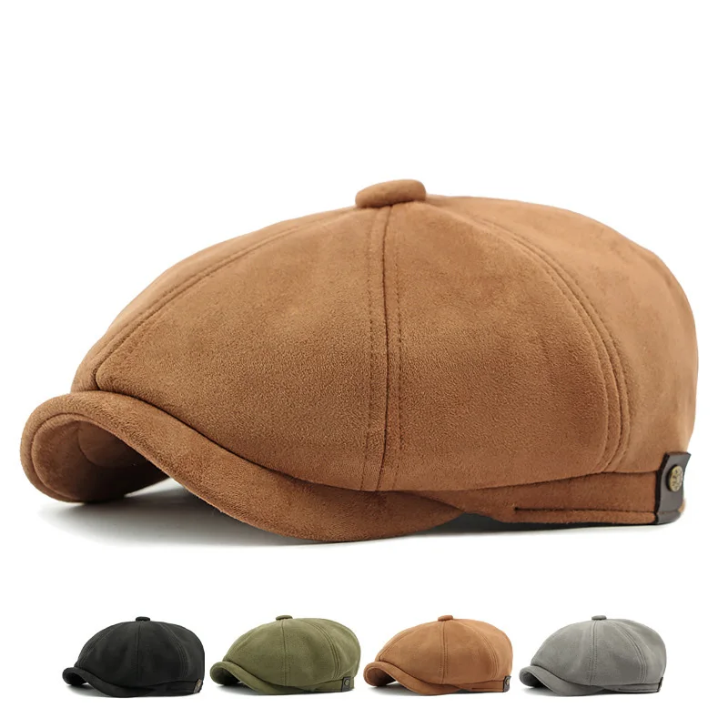 

Suede Retro Plain Hat Men Women Winter Autumn Octagonal Painter Hat Newsboy Cap Peaked Cap Women's Beret