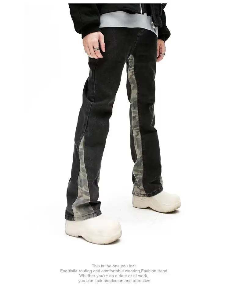 2026 Cooles Design Camouflage Patchwork Gerade Herren-Jeans Y2K Kleidung Hip-Hop Gewaschene Schwarze Lässige Lange Hosen Ropa Hombre – Detail 8