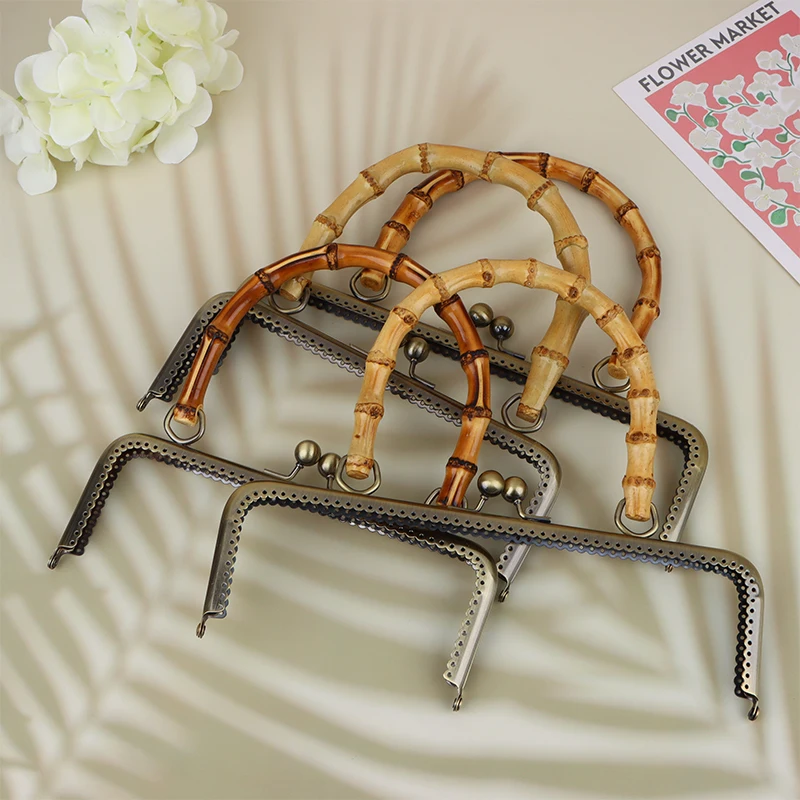 1Pc Vintage Metal Purse Bag Frame Kiss Clasp Lock With Bamboo Handle Jewelry Clasps Sewing Fasteners Purse Making Supplies