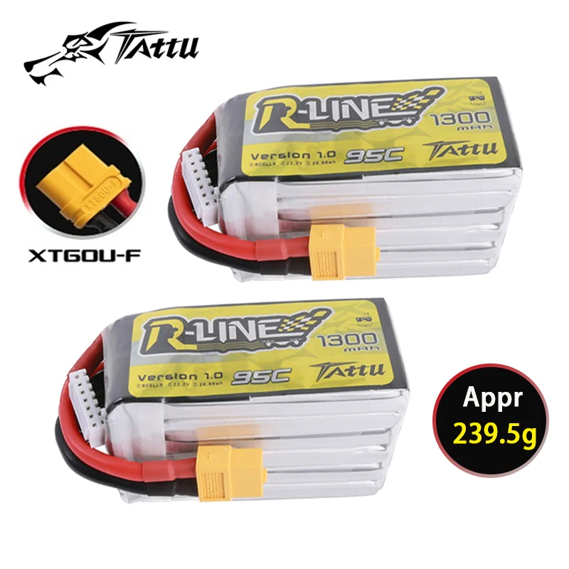 

HOT TATTU-R-LINE 1.0 95C 1300mAh 22.2V Lipo Battery With XT60 For RC Helicopter Quadcopter FPV Racing Drone Parts 6S Battery