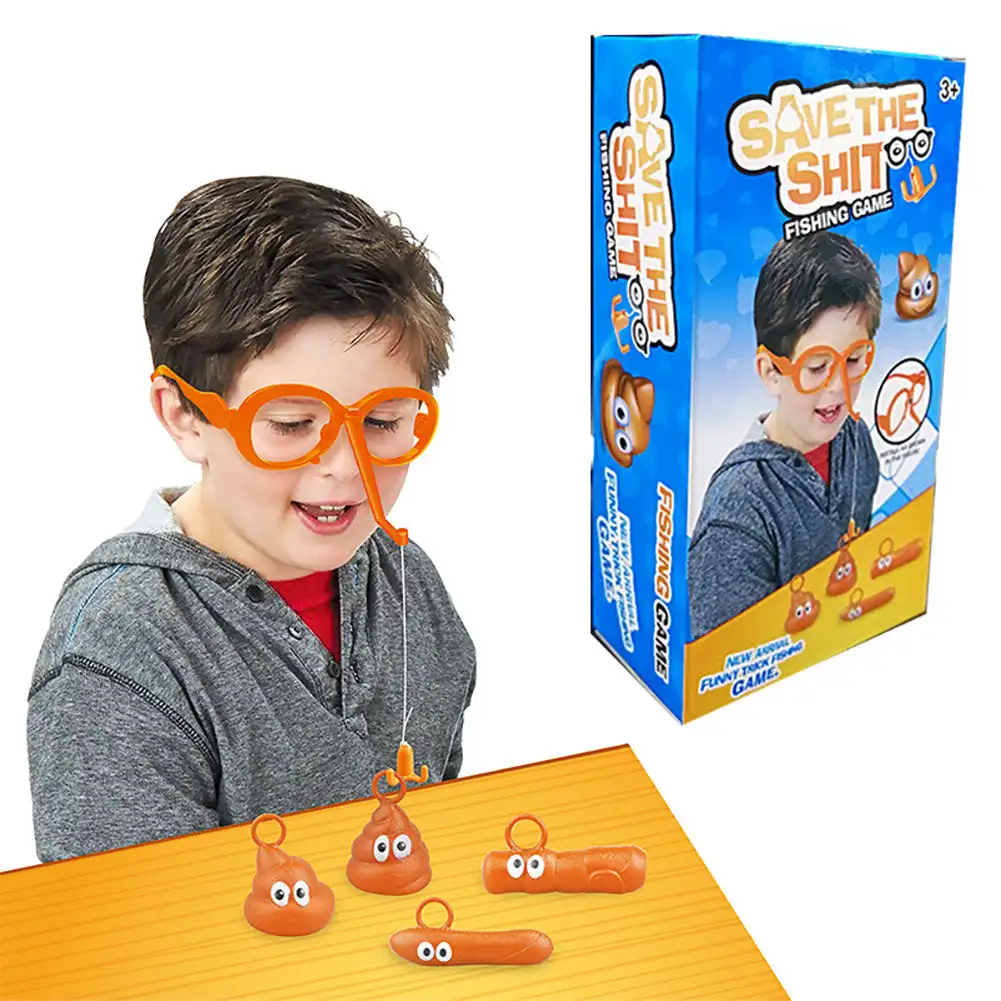 Funny Poop Fishing Game Kids Glasses Hook Poops Game Party Props Glasses Hanging Poop Head Sports Office Interactive Toys