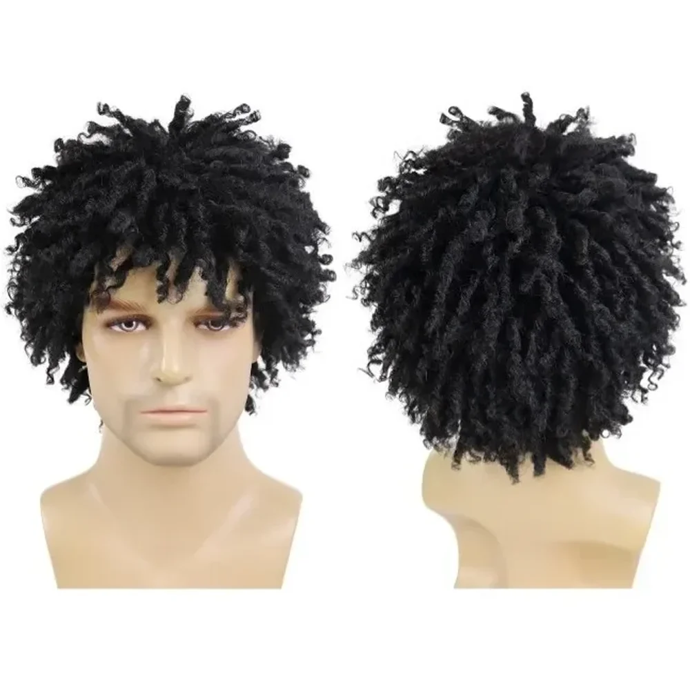 

Ombre Brown Short Curly Wig Afro Dreadlock Twist Unisex Heat Resistant Synthetic Hair For Daily Use Halloween Cosplay Party