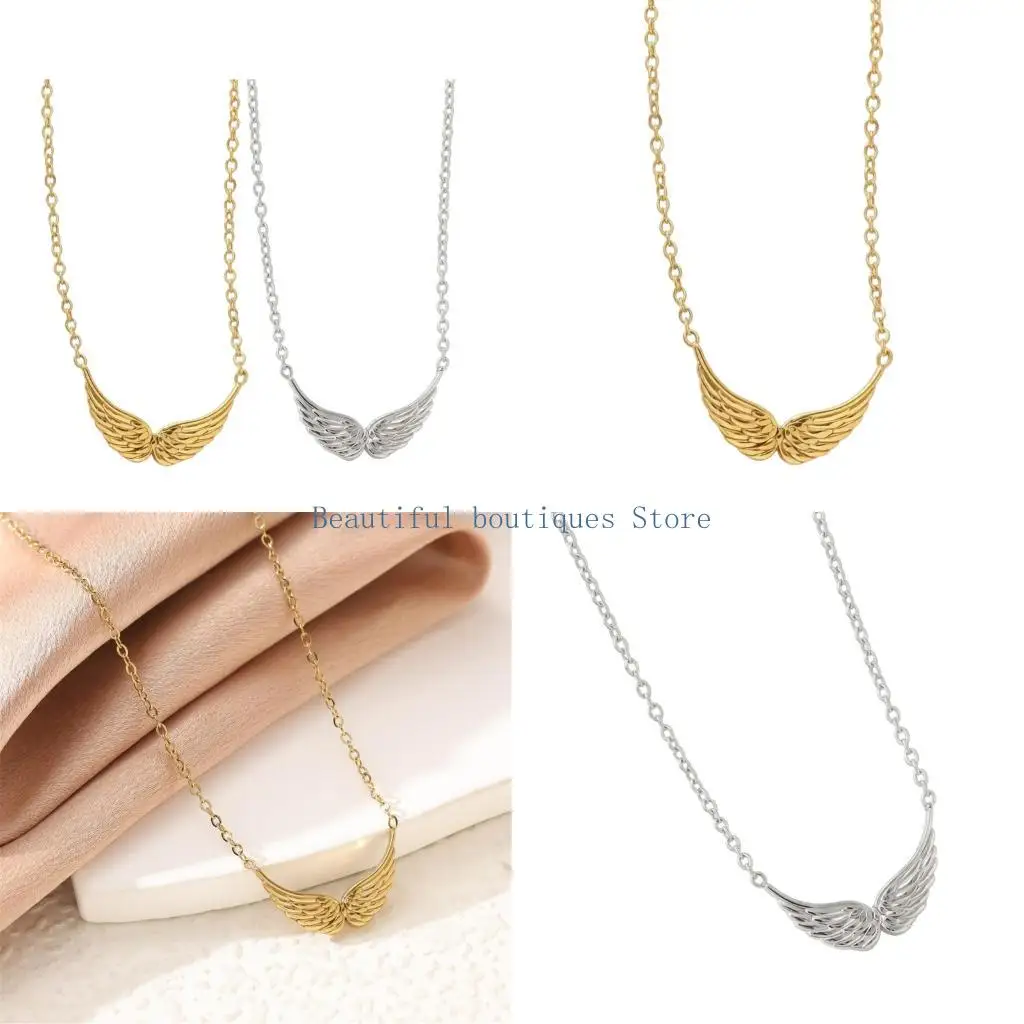U4LF Fashionable Angel Pendant Necklace, Stainless Steel Collarbone Chain for Daily Outfits, Layering