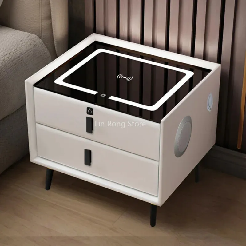 Smart Bedside Table With Wireless USB Charging Creative Multi-Functional Infrared Sensitive LED Light Hotel Night Stands