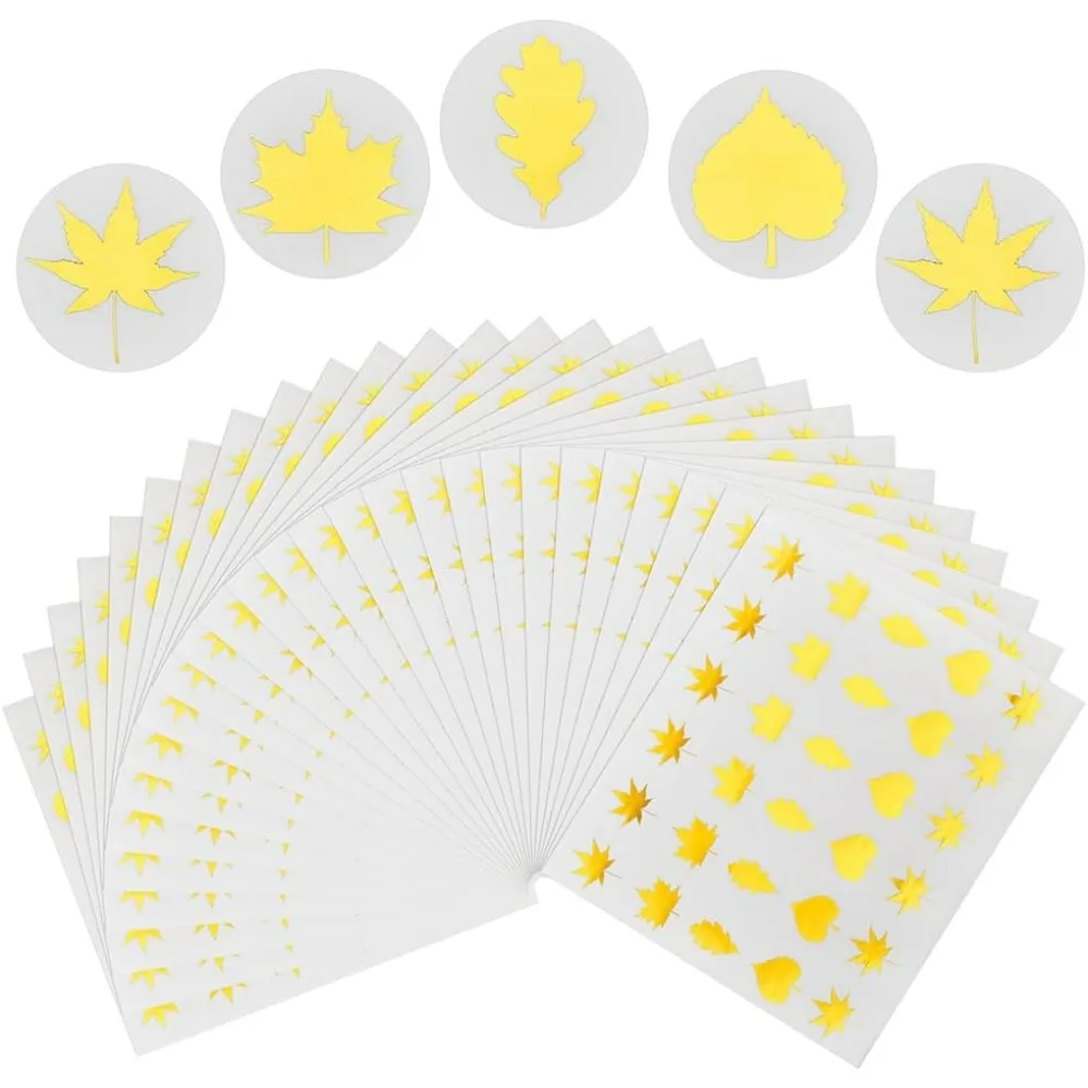 1200 Stück/40 Blatt Blatt-Umschlagsiegelaufkleber, 2,5 cm, goldfarben, runde Umschlagsiegelaufkleber, Ahorn-Wutong-Blatt, selbstklebende Siegel