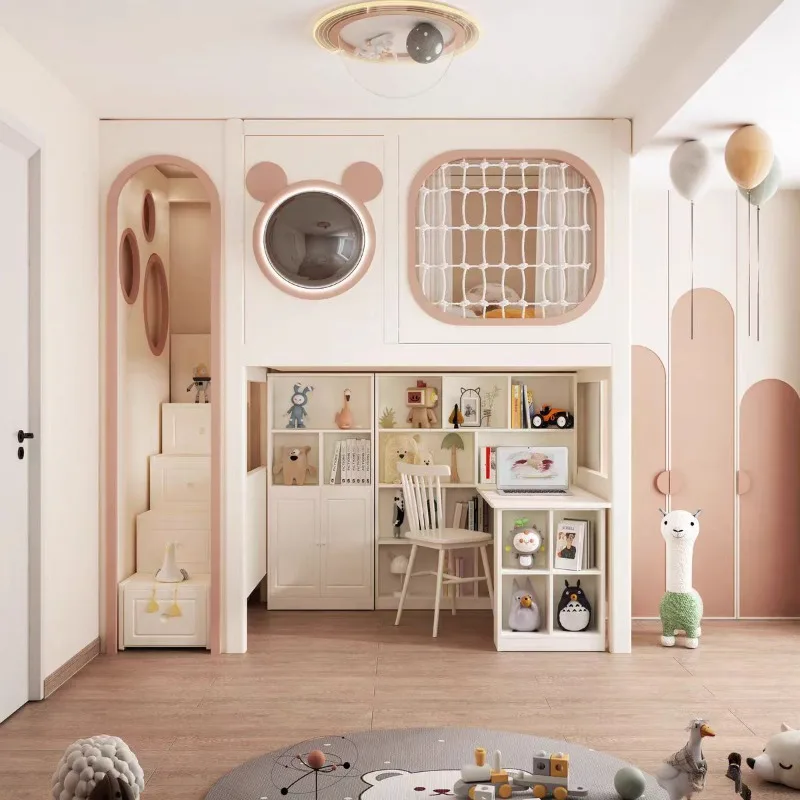 Space capsule Solid wood double-layer tree house Multifunctional bed and table combination Arch Small apartment Adult staggered