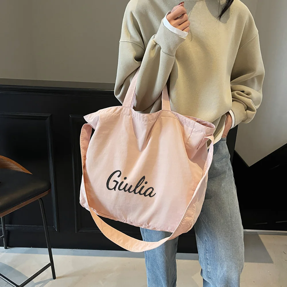 

Solid Color Simple Large Capacity Customizable Embroidered Crossbody Bag, Commuting Tote Bag, Student Trendy Single Shoulder Bag