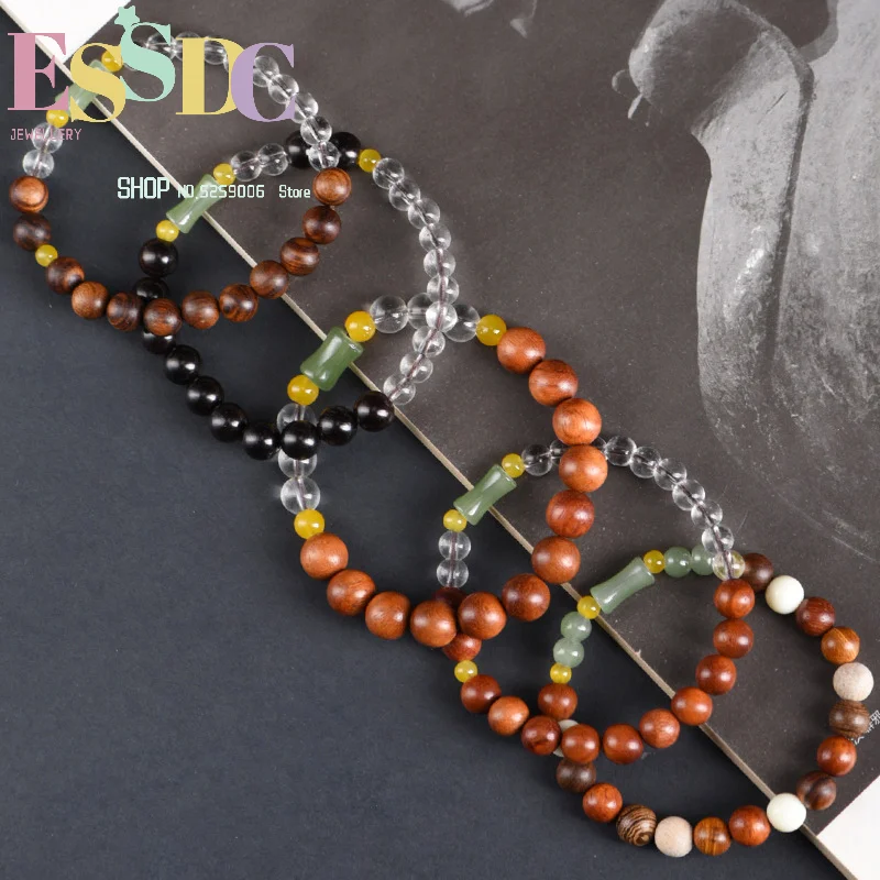 Popular gifts: Chinese style double spelled bamboo beads bracelet literary retro style wooden string for men and women single