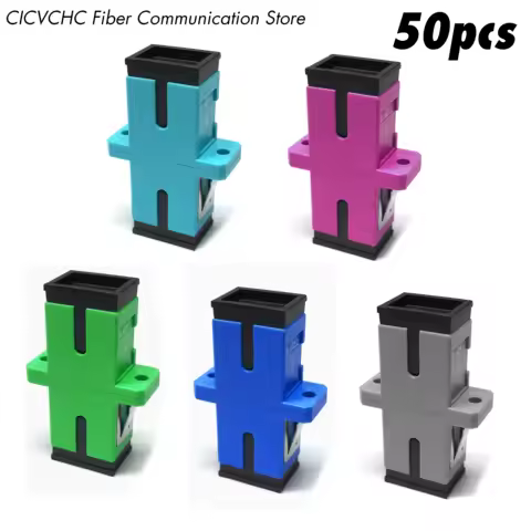 50pcs SC Simplex Adapter-with Flange-SM or MM-Green, Blue, Grey, Aqua or Pink/ Optical Fiber