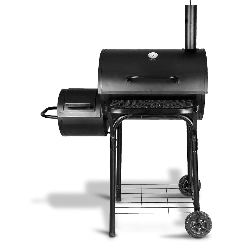 

n Charcoal Grill Offset Smoker, Portable Stainless Steel Grill, Outdoor Camping BBQ and Barrel Smoker (Black)